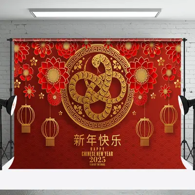 Aperturee Window Grille Lantern Zodiac Snake New Year Backdrop - Aperturee
