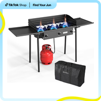 ROVSUN 2/3 Burner Propane Gas Stove with Side Shelf & Carrying Bag, 150,000/225,000BTU Outdoor Burner with Wind Panel & CSA L...