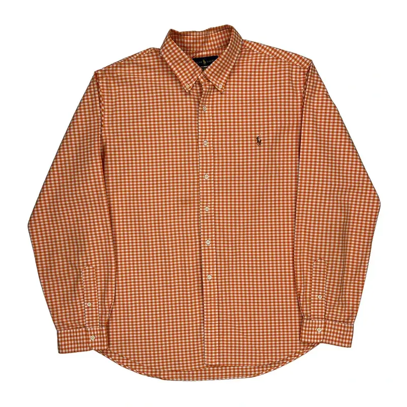 Slim Fit Ralph Lauren Checked Shirt - 2XL Orange Cotton Blend