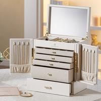 VLANDO Large Jewelry Box, 6 Tier Jewelry Boxes & Organizers, Mirror Jewelry Storage Case with 5 Drawers,Faux Leather Watch Ea...