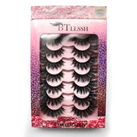 Long Fluffy D Curl False Eyelashes, Wispy Cat Eye Faux Cluster Lashes, Natural Curling Eye Makeup Strip Lashes, Full Volume E...