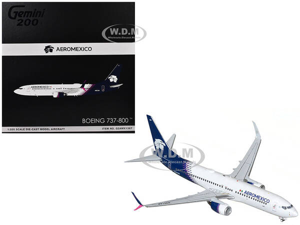 Boeing 737-800 Commercial Aircraft AeroMexico (N957AM) White with Dark Blue Tail Gemini 200 Series 1/200 Diecast Model Ai...