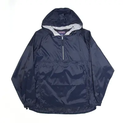 CHAMPS SPORTS Blue Hooded Nylon Lightweight Anorak Jacket Womens XL