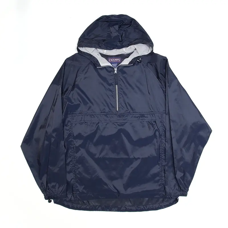 CHAMPS SPORTS Blue Hooded Nylon Lightweight Anorak Jacket Womens XL