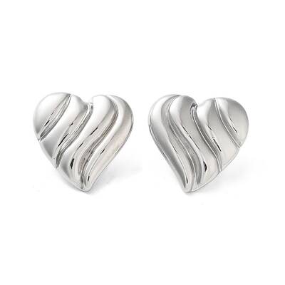 Non-Tarnish Heart 304 Stainless Steel Stud Earrings for Women