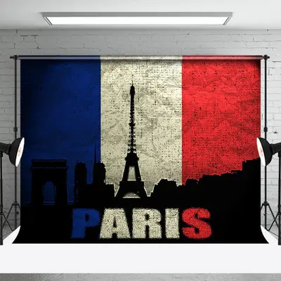 Vintage Dark French Flag Eiffel Tower Paris Backdrop
