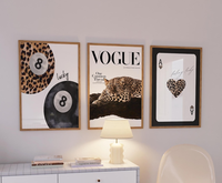 Set of 3 Vintage Prints Neutral Leopard Cheetah Print 8 Ball Lucky Trendy Wall Art Gallery Preppy Chic Luxury Home Decor Digi...