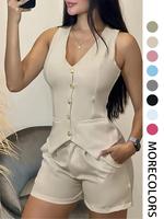 Two-piece Set Women's Solid Color Tank Top & Shorts, Casual Basic Sleeveless Top & Shorts for Daily Wear, Ladies Clothes for ...
