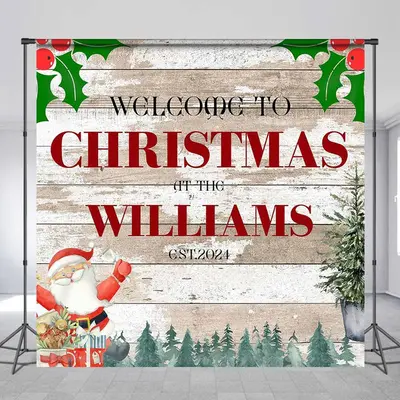 Custom Wooden Board Santa Family Christmas Backdrop - Aperturee