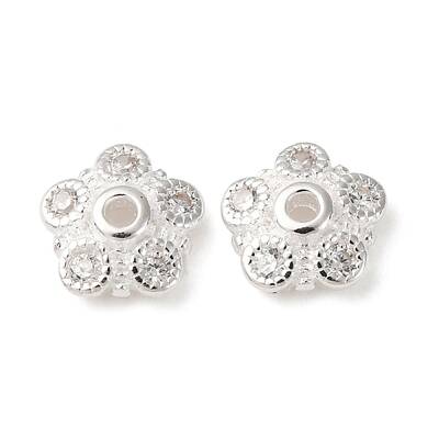 S925 Sterling Silver Clear Cubic Zirconia Bead Caps