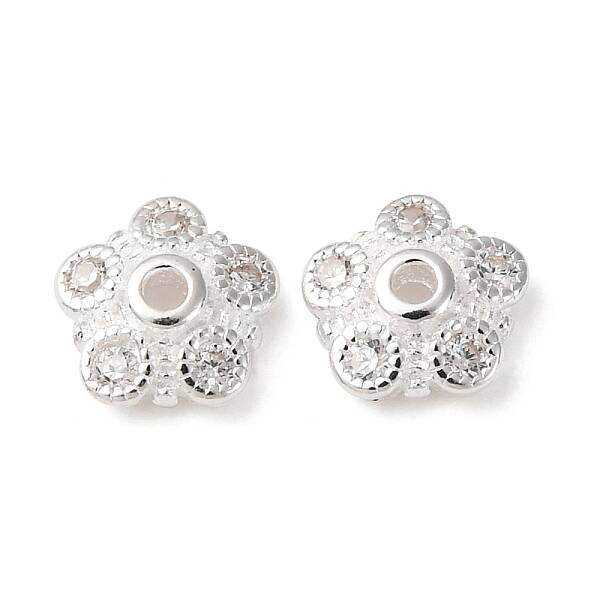 S925 Sterling Silver Clear Cubic Zirconia Bead Caps