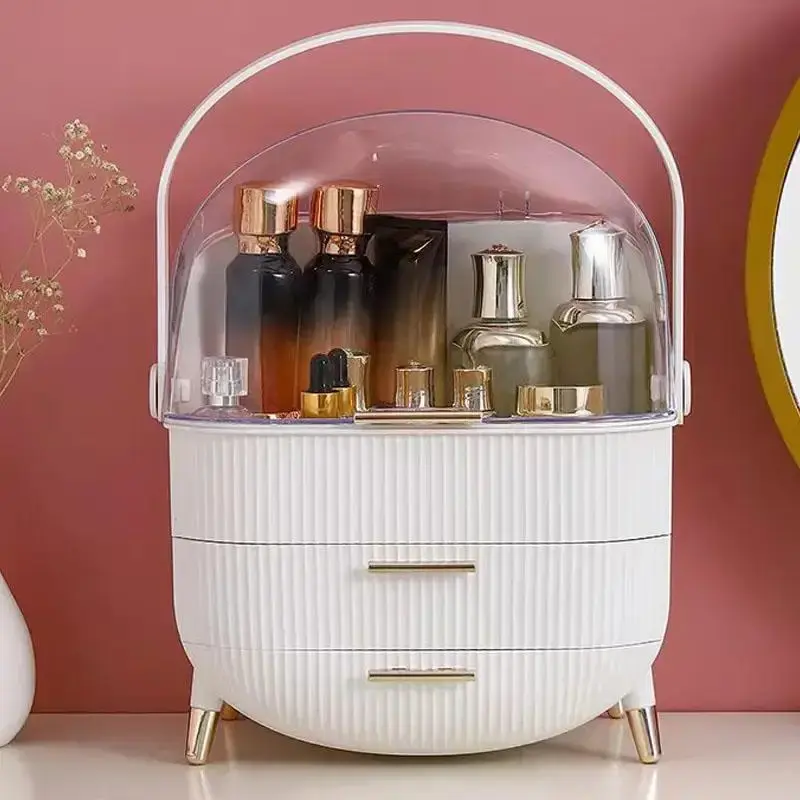 Makeup Organizer, 1/2 Counts Cosmetic Storage Box with Handle, Dressers Large Capacity Dust-proof Portable Box, Bedroom Dress...