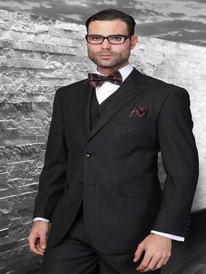 Classic 3 Piece 2 Button Black Tone On Tone Stripe ~ Pinstripe Suit