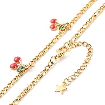 Dainty Cherry Alloy Enamel Pendant Necklace for Teen Girl Women