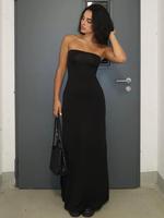 Women's Solid Backless Split Tube Dress, Elegant Sleeveless A Line Long Dress for Party Club Dating Wear, Ladies Summer Cloth...