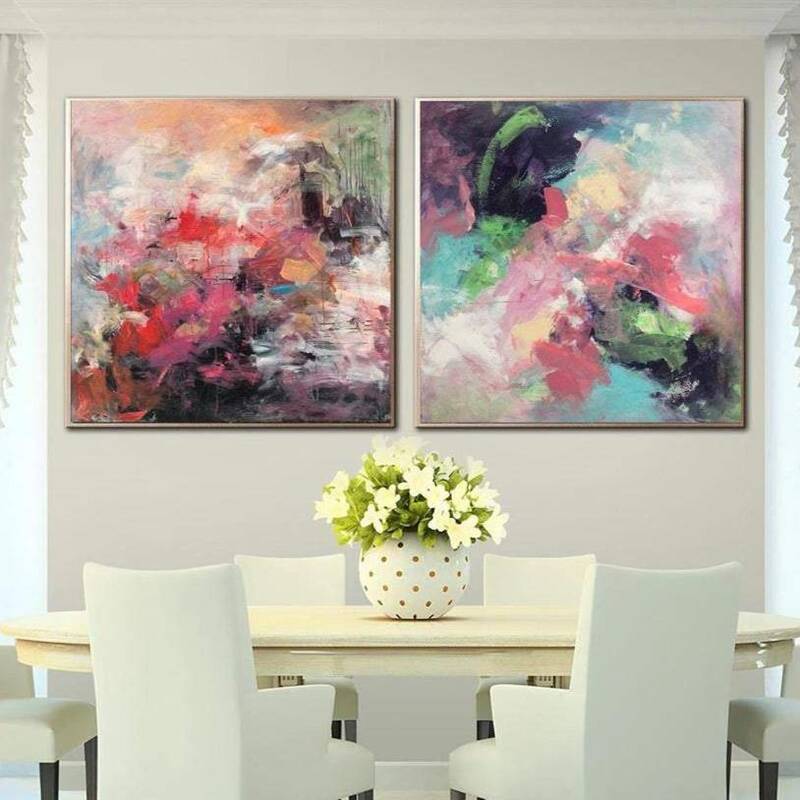 Large Set of 2 Paintings Abstract Colorful Wall Art Canvas Vibrant Art Splash Wall Art Diptych Painting Hand Painted Art | SP...
