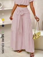 Women's Solid Color Wide Leg Pants, Casual Fashion Knot Front Trousers for Daily Wear, Ladies Bottoms for Summer, Wideleg Pan...