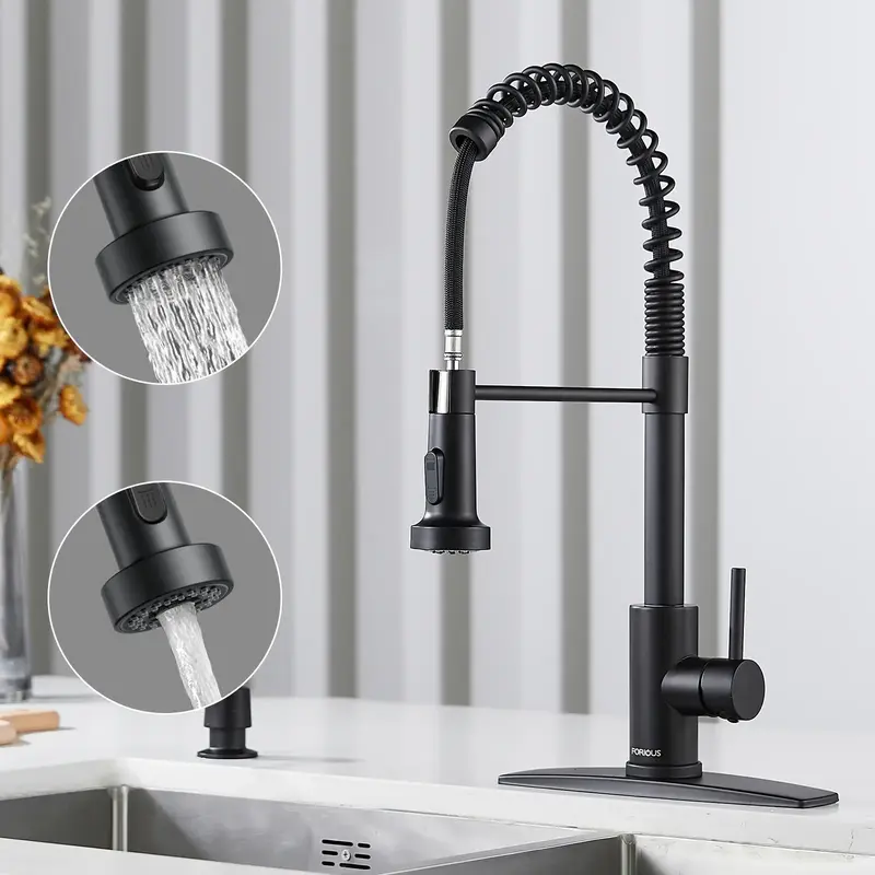 FORIOUS Kitchen Faucet with Pull Down Sprayer 2 Modes Single Handle High Arc Stainless Steel Kitchen Sink Faucet for Farmhous...