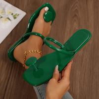 Women's PU Leather Open Square Round Decor Outdoor Flat Sandals Summer Beach Slipper.The shoes run large，please one size do...