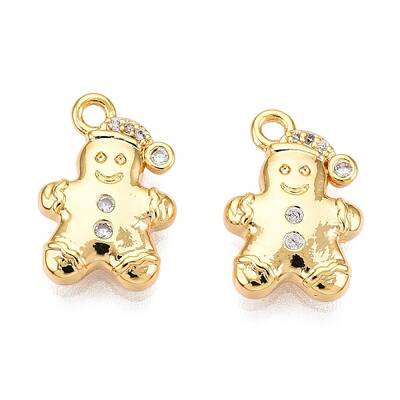 Christmas Theme Brass Micro Pave Clear Cubic Zirconia Charms