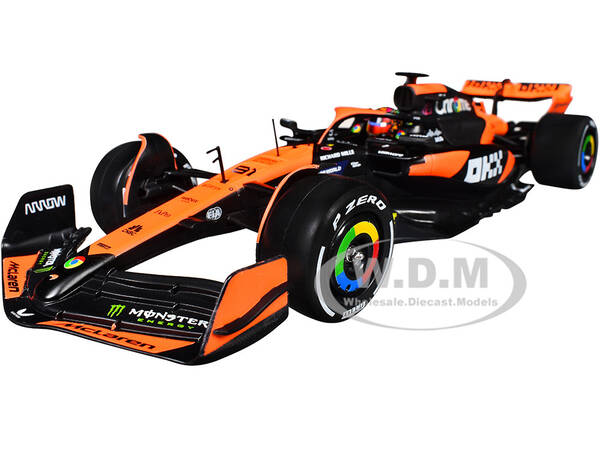 McLaren MCL38 #81 Oscar Piastri OKX Formula One F1 Miami GP (2024) with Display Case 1/24 Diecast Model Car by Bburago