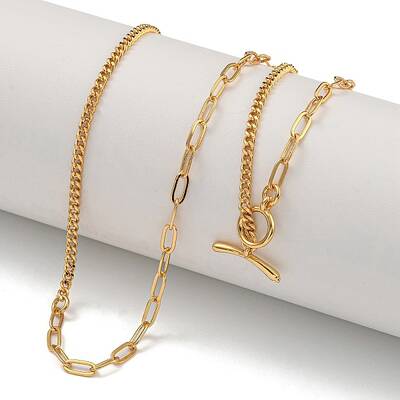 Brass Curb Chain & Paperclip Chain Necklaces for Women