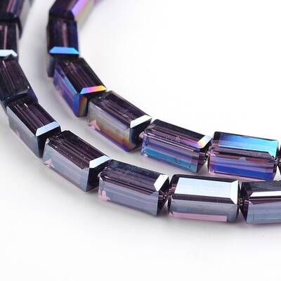 AB Color Plated Faceted Cuboid Electroplate Glass Beads Strands