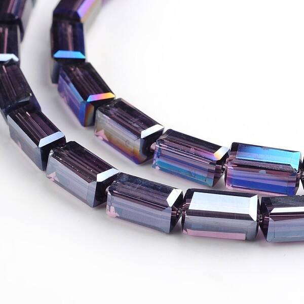 AB Color Plated Faceted Cuboid Electroplate Glass Beads Strands