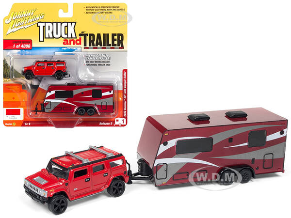 2004 Hummer H2 Red with Dark Red Camper Trailer Limited Edition to 4000 pieces Worldwide \