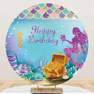 Treasure Sparkle Mermaid Round Backdrop For Birthday - Aperturee