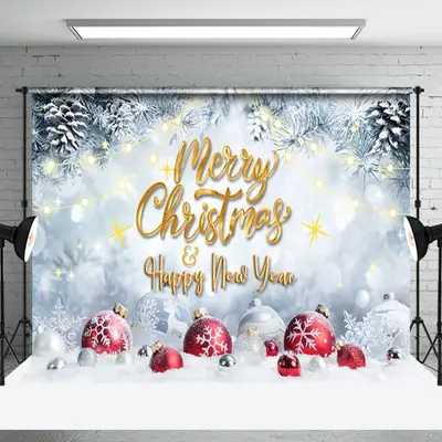 Aperturee Snowy Bauble Pine Nuts Bokeh Xmas New Year Backdrop