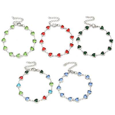 304 Stainless Steel & Glass Heart Link Chain Bracelets for Women