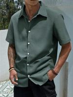 Men's Regular Fit Solid Short Sleeve Shirt, Casual Comfy Breathable Top for Summer, Men's Clothes for Beach Vacation, Loungew...