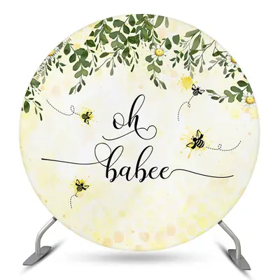 Aperturee Oh Babee Honey Wildflower Round Baby Shower Backdrop | Baby Shower Arch Backdrop | Round Backdrop Stand Covers | Ro...