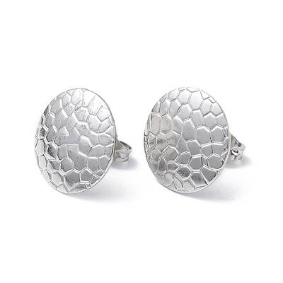 Non-Tarnish 304 Stainless Steel Textured Flat Round Stud Earrings for Women
