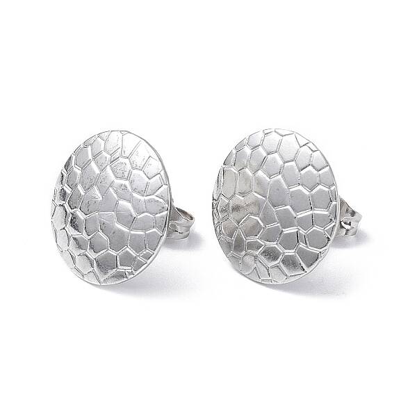 Non-Tarnish 304 Stainless Steel Textured Flat Round Stud Earrings for Women