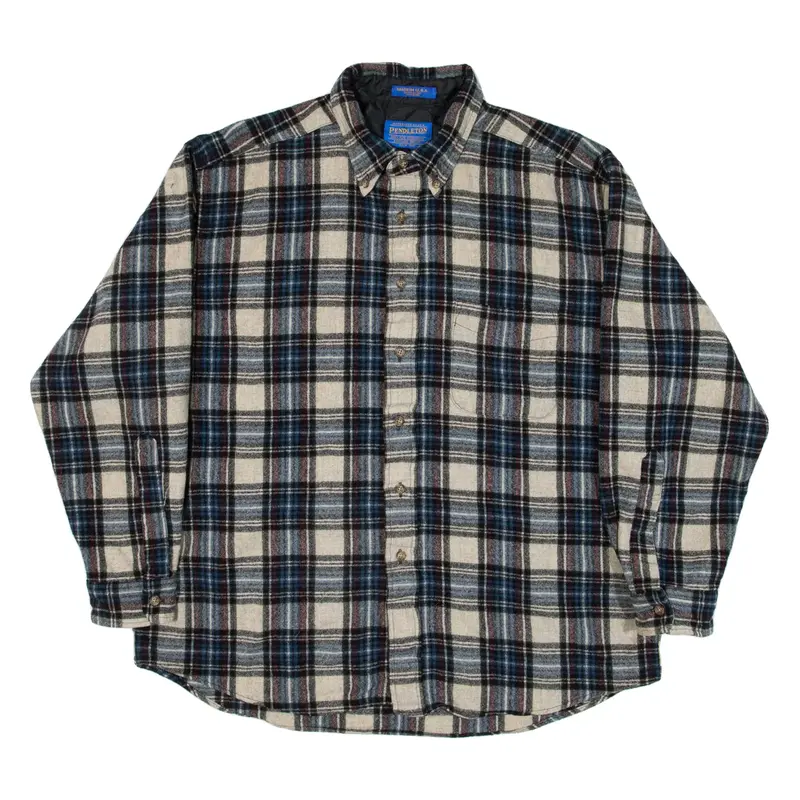 PENDLETON Quilted Lined Mens Lumberjack Shirt Blue Wool Check Long Sleeve XL