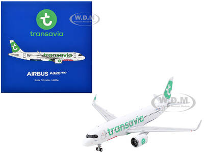 Airbus A320neo Commercial Aircraft Transavia Airlines (F-GNEO) White with Green Tail 1/400 Diecast Model Airplane by Gemi...