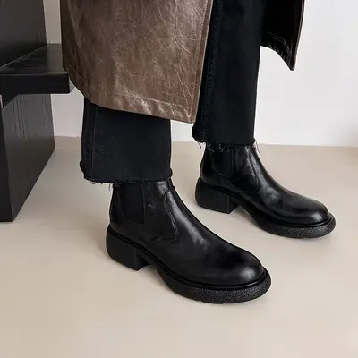 CHIKO Ailbhe Round Toe Block Heels Ankle Boots