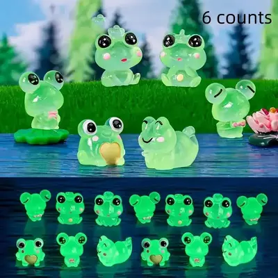 Cute Luminous Frog Shaped Ornaments, 6 Counts/set Cute Frog Micro Landscape Bonsai Ornaments, Decorations for Creative Indoor...