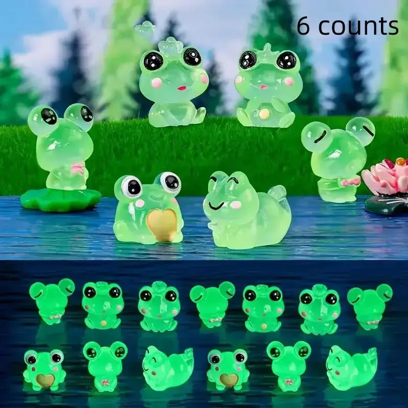 Cute Luminous Frog Shaped Ornaments, 6 Counts/set Cute Frog Micro Landscape Bonsai Ornaments, Decorations for Creative Indoor...