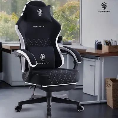 Dowinx Gaming Chair Fabric with Pocket Spring Cushion, High Back Ergonomic Computer Chair with Footrest for Adults, Massage L...