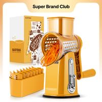 SUSTEAS Rotating Cheese Grater Food Chopper with Handle, with 5 Well-Designed Blades and Strong Suction Cup Base, Comes with ...