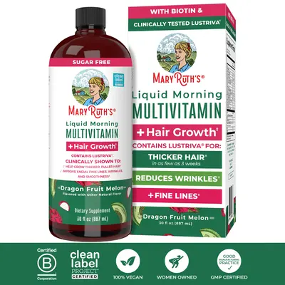 MaryRuth's Liquid Multivitamin +  Hair Growth - Clinically Tested Lustriva for Thicker Hair in Women - Improve Facial Wrinkle...