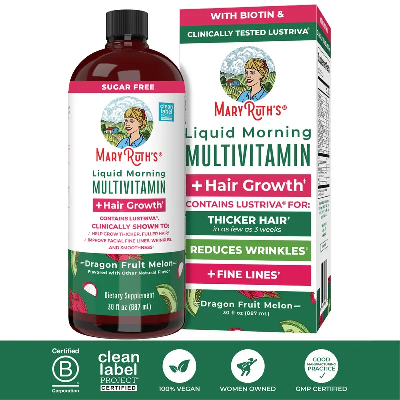 MaryRuth's Liquid Multivitamin +  Hair Growth - Clinically Tested Lustriva for Thicker Hair in Women - Improve Facial Wrinkle...