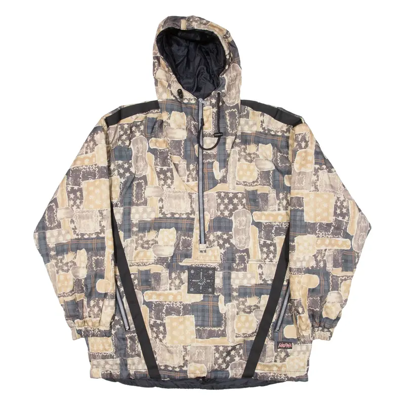 HIBERNIA Insulated Mens Anorak Jacket Beige Hooded Geometric XL