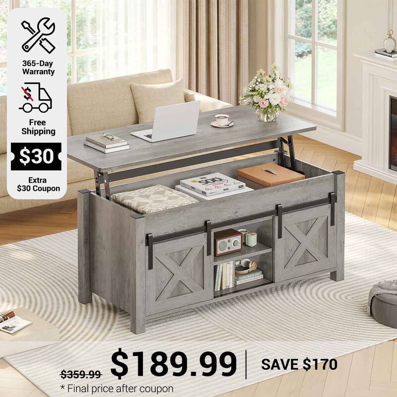 SEDETA ® 39.3 Inch Lift Top Coffee Table with Hidden Compartment Farmhouse Lift Tabletop with Open Storage Shelf Dining Tabl...