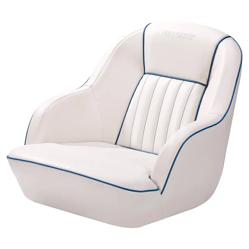 Garvee Pontoon Boat Seat, Captains Bucket Boat Seat, Back Folding Boat, Boat Cabin Seating - White & Blue
