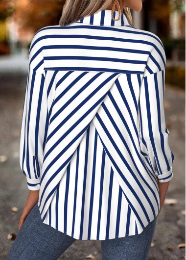 Modlily Navy Tummy Coverage Striped Long Sleeve Shirt - M