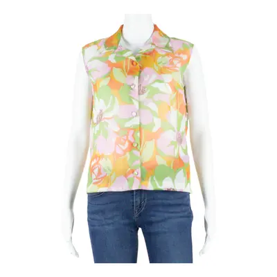 PIERBE Womens Vests Shirt Green V-Neck Sleeveless Floral S